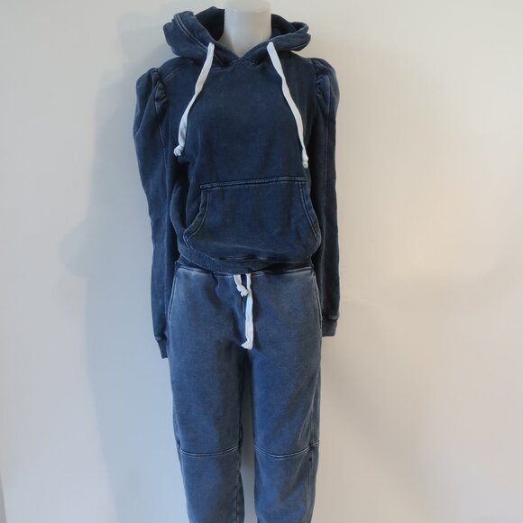 Generation Love Karlie Denim Blue 2Pc Set Puff Slv Hoodie Top/S Jog Sweatpants/M - Picture 4 of 11